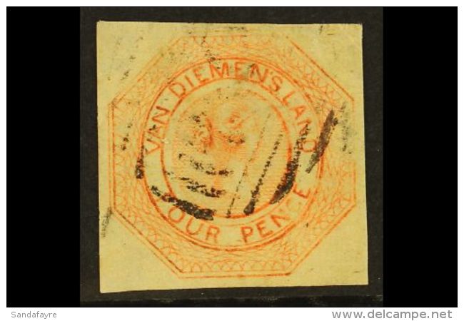 TASMANIA 1853 4d Pale Orange, Second State Of Plate, SG 9, Good Used With Large Margins All Round And Light... - Andere & Zonder Classificatie