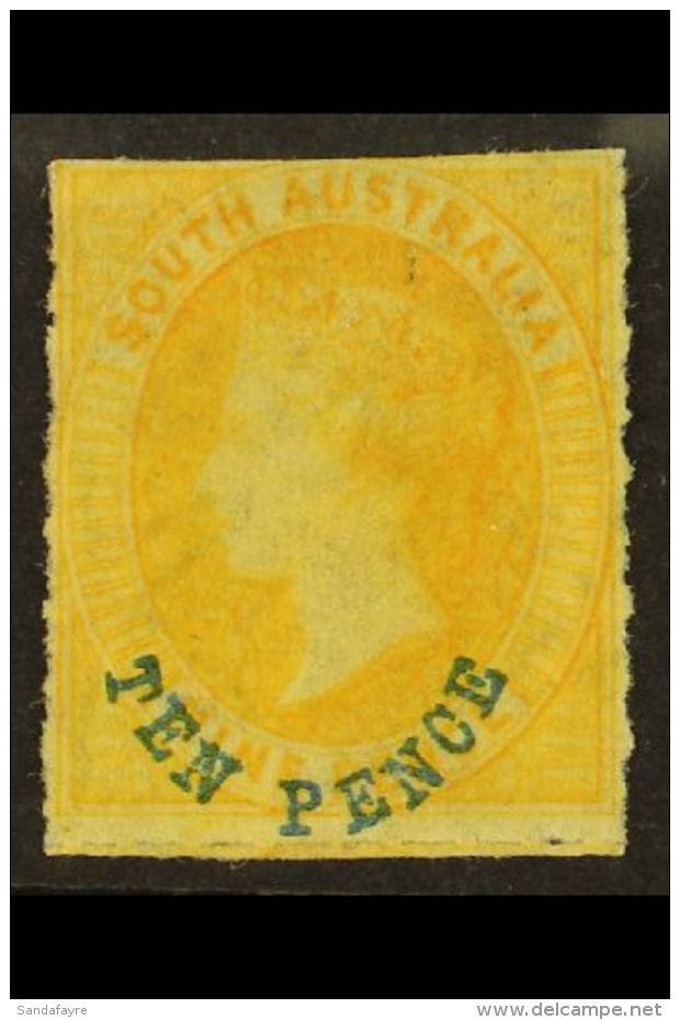 SOUTH AUSTRALIA 1860-69 10d On 9d Yellow (blue Surcharge) Rouletted, SG 36, Mint Part OG, Trimmed Along Top As... - Sonstige & Ohne Zuordnung