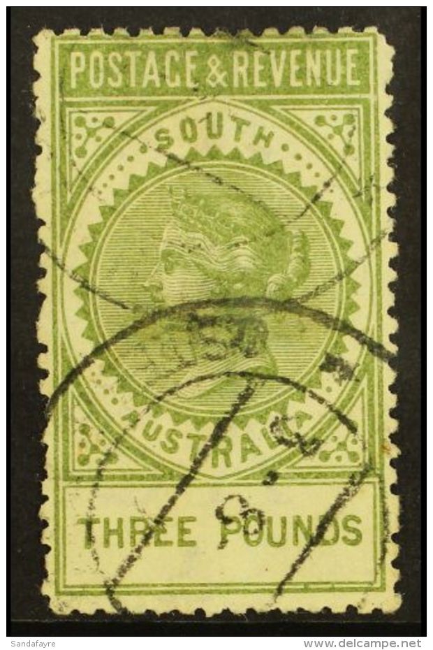 SOUTH AUSTRALIA 1886-96 &pound;3 Sage Green Perf 11&frac12;-12&frac12;, SG 202a, Very Fine Used, A Perf Thin At... - Sonstige & Ohne Zuordnung