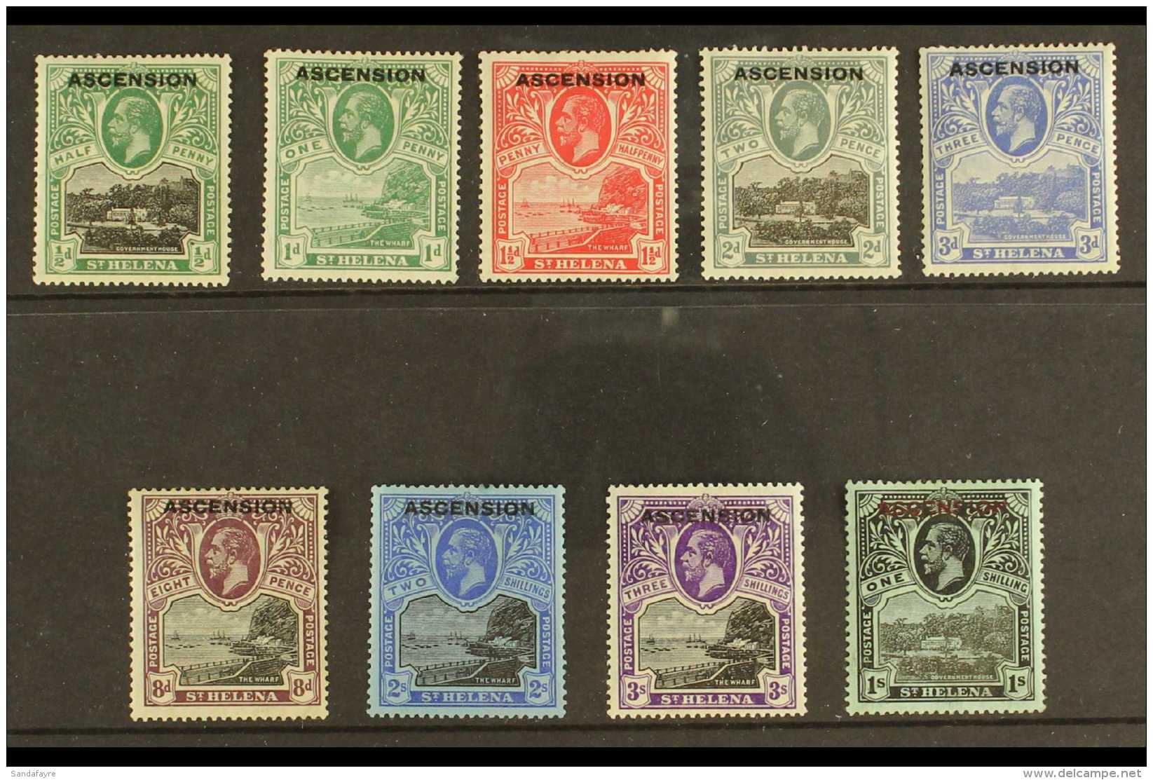 1922 Overprints On St Helena Complete Set, SG 1/9, Very Fine Mint, The 3s Never Hinged. (9 Stamps) For More... - Ascension
