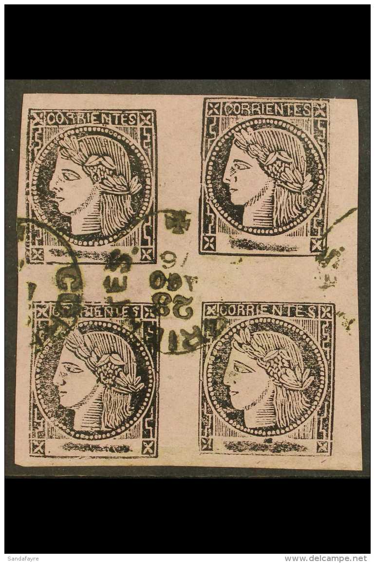 CORRIENTES 1875 (3c) Lilac-rose, SG P67, Used Block Of 4, Large To Just Clear Margins &amp; Cds Postmark Of 23rd... - Autres & Non Classés