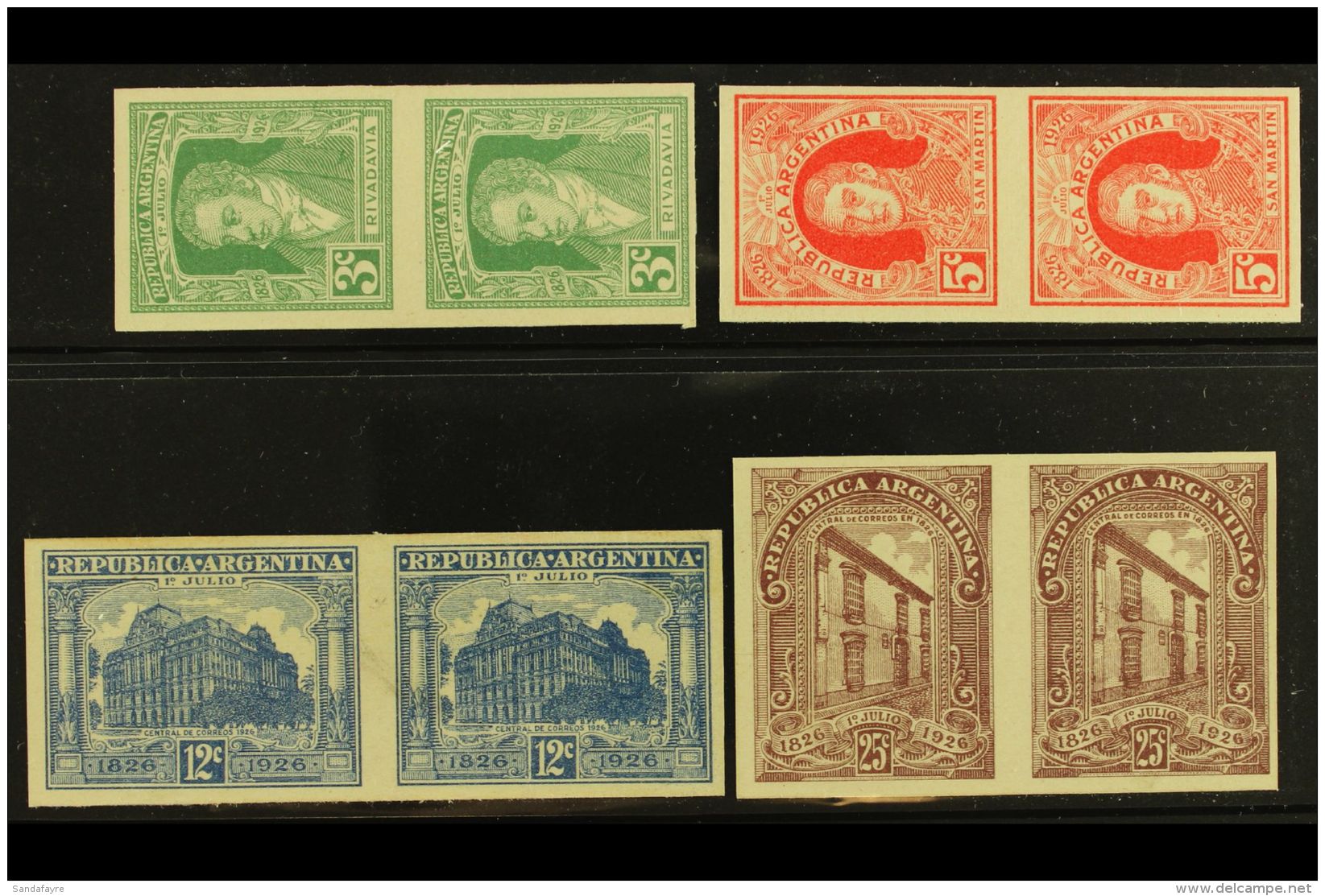 1926 Postal Centenary Complete Set (Scott 358/61, SG 547/50) Of IMPERF PROOF PAIRS Printed On Ungummed Thick... - Autres & Non Classés