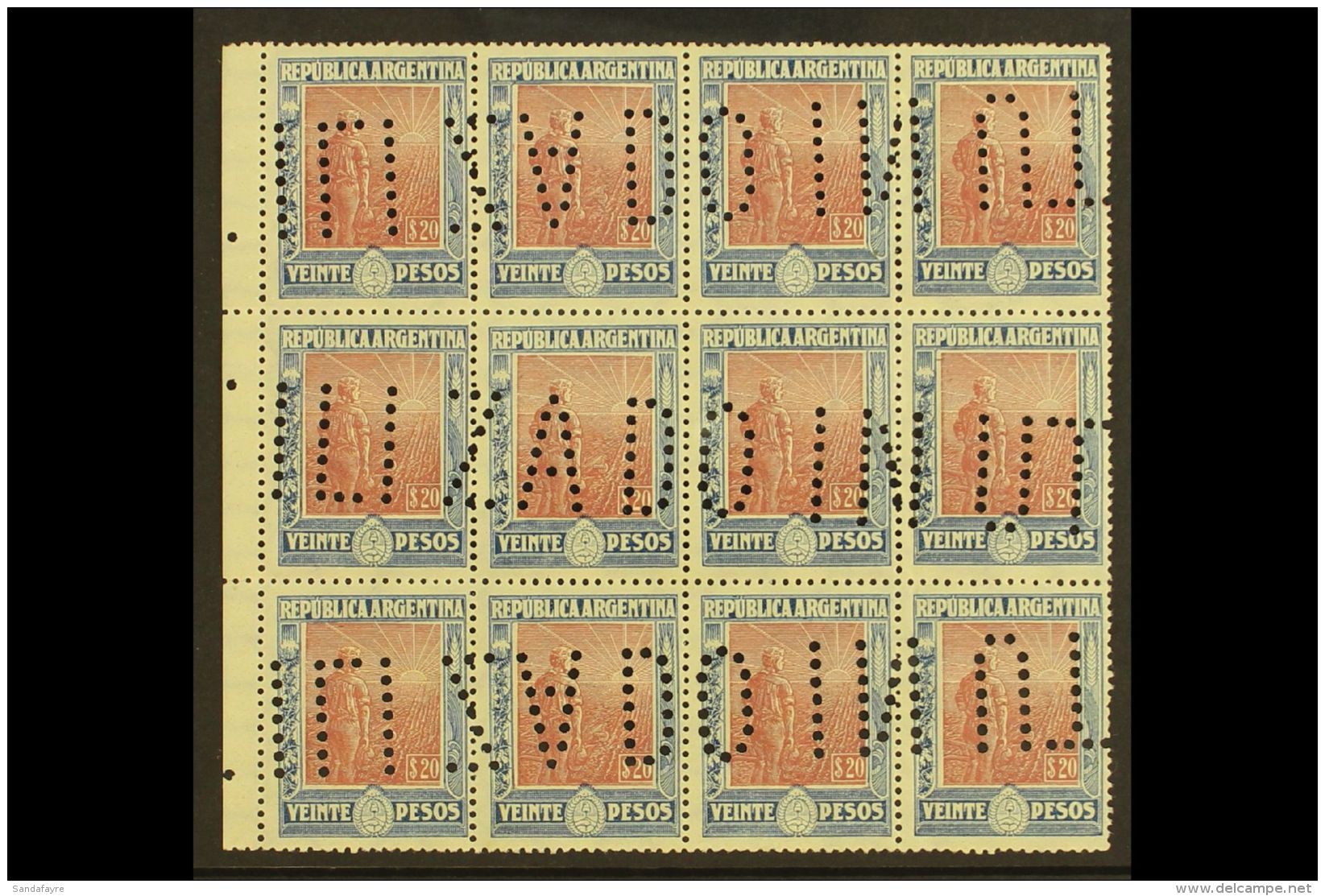 1912-15 20p Dull Claret &amp; Blue (SG 411, Scott 204), Fine Mint (most Stamps Never Hinged) Marginal BLOCK Of 12... - Autres & Non Classés