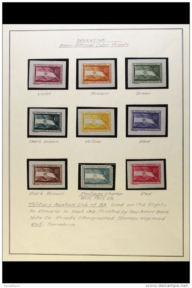 1912 AIR SEMI-OFFICIAL 5c "Military Aviation Club" - 8 Imperf Proofs In Different Colours On Thin Paper, Very Fine... - Autres & Non Classés