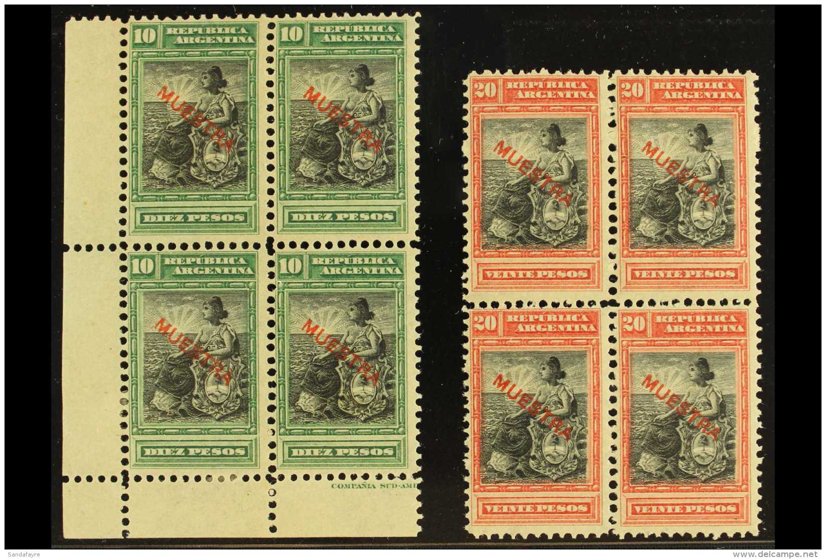 1899-1903 10p Black &amp; Deep Green And 20p Black &amp; Carmine 'Liberty Seated' Perf 11&frac12; With "MUESTRA"... - Autres & Non Classés