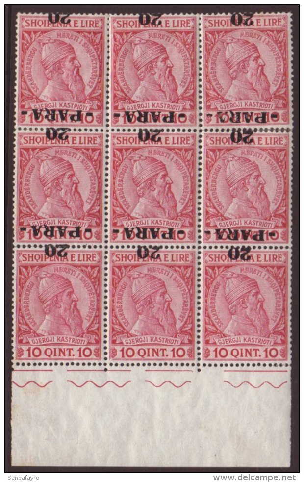 1914 VARIETY BLOCK 20para On 10q Red And Yellow VARIETY "SURCHARGE INVERTED", SG 42a, In A Superb Bottom Marginal... - Albanië