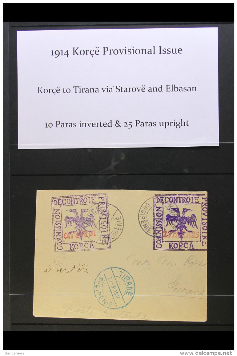1914 KORCE PROVISIONAL MILITARY POST ISSUE 10pa &amp; 25pa In Violet, Values In Red, 10pa Inverted, 25pa... - Albanië