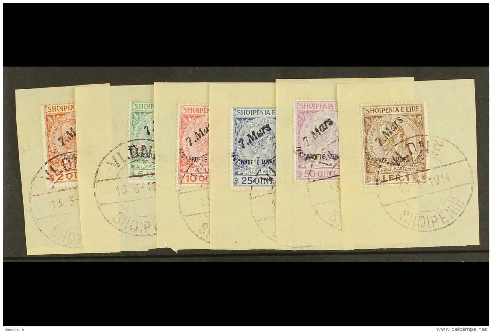 1914 (March) Arrival Of Prince William Complete Set Mi. 35/40 (SG 33/38), Each On A Piece With Crisp Vlone ,arch... - Albanien