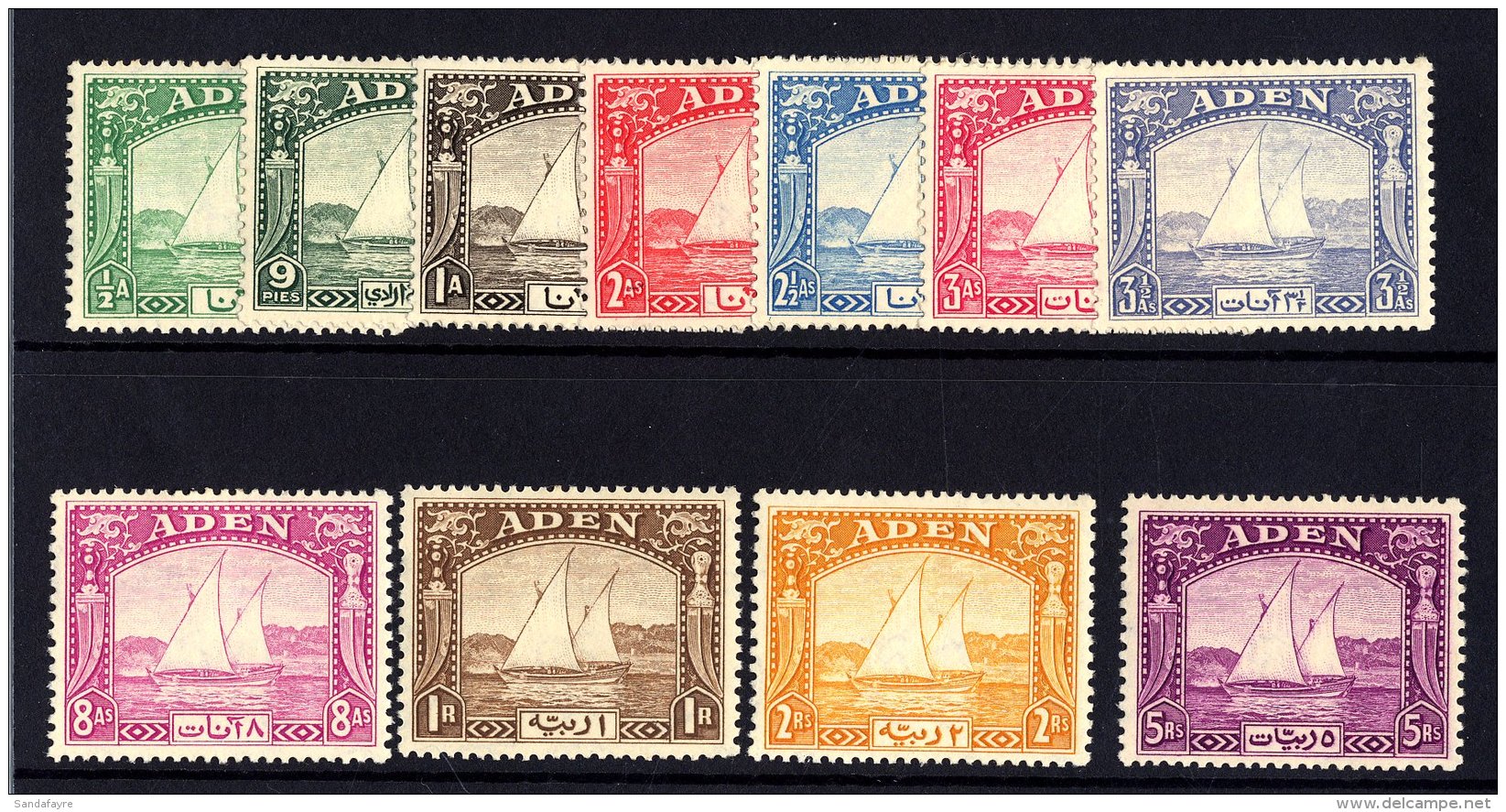 1937 Dhows Definitives Set Complete To 5r, SG 1/11, Fresh Mint. (11 Stamps) For More Images, Please Visit... - Aden (1854-1963)