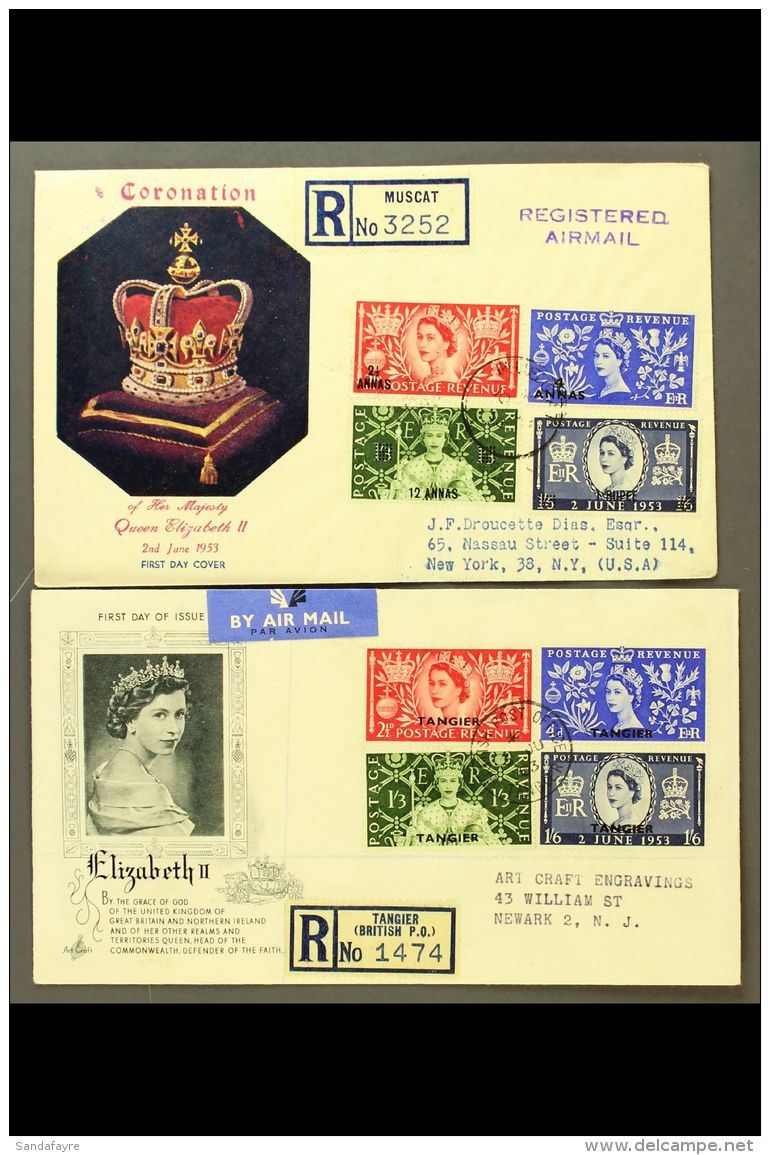 1953 CORONATION A Complete Set Of The Four Overprinted Sets On Stamps Of Great Britain For Tangier, Muscat,... - Sin Clasificación