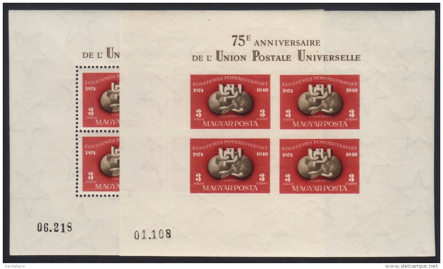 1949-50 UPU 75TH ANNIVERSARY The Scarce HUNGARY Miniature Sheet Both Perf And Imperf (Mi Blocks 18A &amp; 18B),... - Ohne Zuordnung