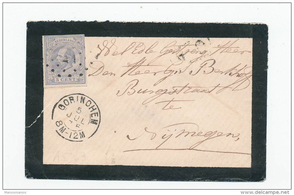 612/24 - NETHERLANDS Cover GORINCHEM 1875 ( Points 41 ) To NIJMEGEN - Stamp Cut With Scissors - Lettres & Documents