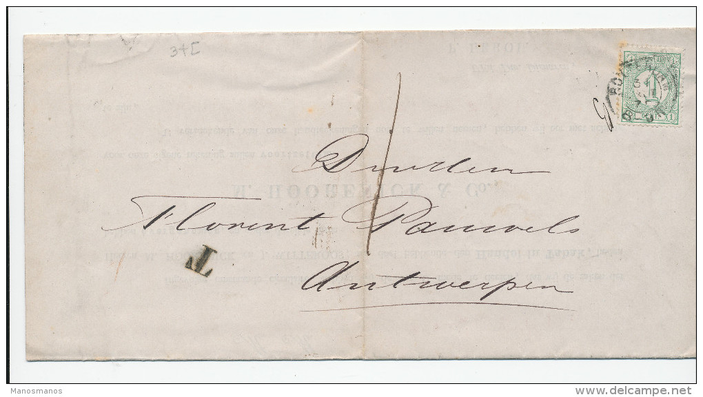 613/24 - NETHERLANDS Printed Matter ROTTERDAM 1879 To Belgium - Franked 1 Cent And Taxed 1 Decime = 10 Cents - Lettres & Documents