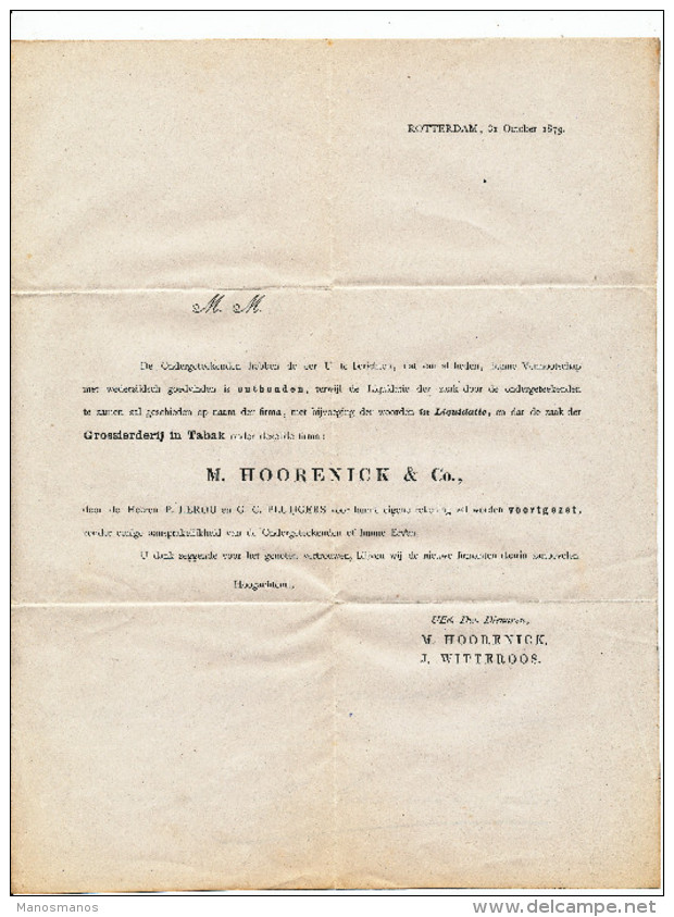 613/24 - NETHERLANDS Printed Matter ROTTERDAM 1879 To Belgium - Franked 1 Cent And Taxed 1 Decime = 10 Cents - Lettres & Documents