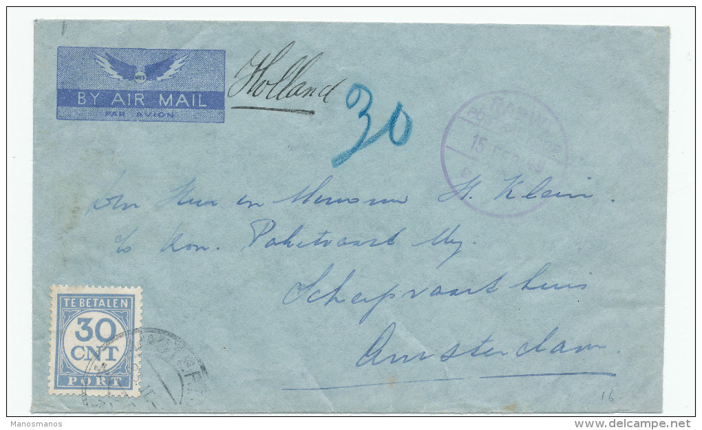 618/24 - NED. INDIE Cover MEDAN PTT 1946 To VOORBURG NETHERLANDS - Tax Stamps 5 And 25 Cents - Taxe