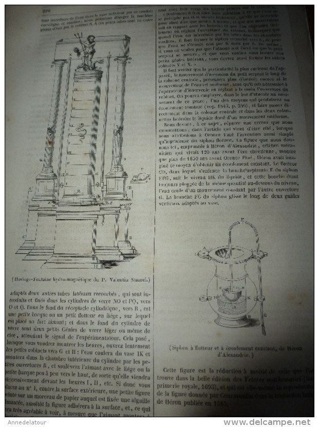 1847 MP :Machine à mâter à Brest et Rochefort;Carte arabe pour égyptiens;Les CASSONI;Horloge-fontaine hydro- magnétique