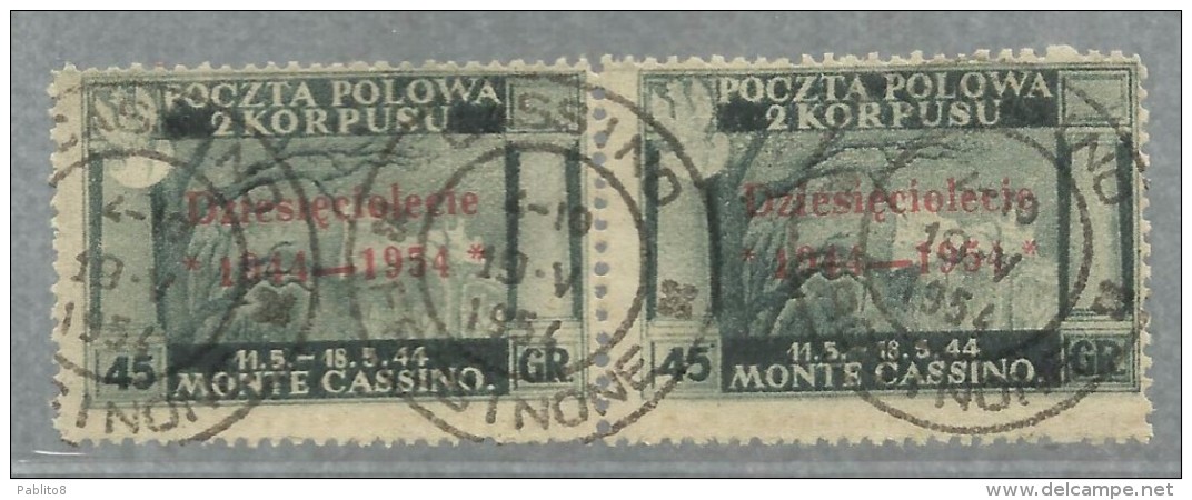 CORPO POLACCO POLISH BODY LONDON 1954 GOVERNO DI LONDRA 45 G COPPIA USATA PAIR USED OBLITERE' CERTIFICATO - 1946-47 Corpo Polacco Period