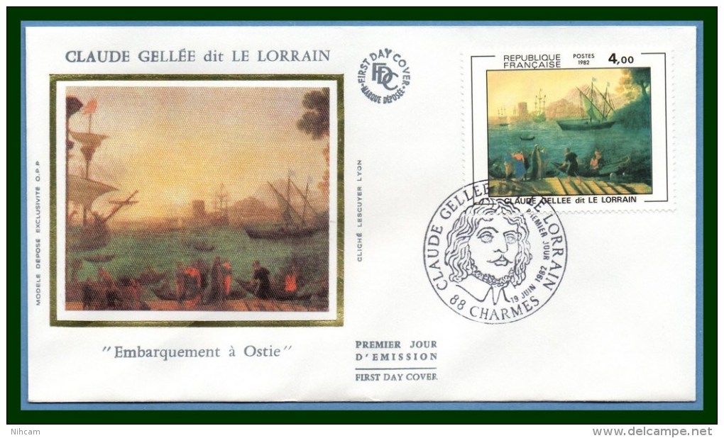 FDC Silk Soie Claude Gelée Charmes 1982 N° 2211  Peintre Voilier - 1980-1989