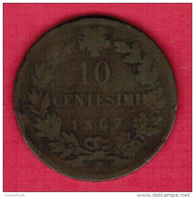 ITALY  10 CENTESIMI 1867 N (KM # 11.4) - 1861-1878 : Victor Emmanuel II