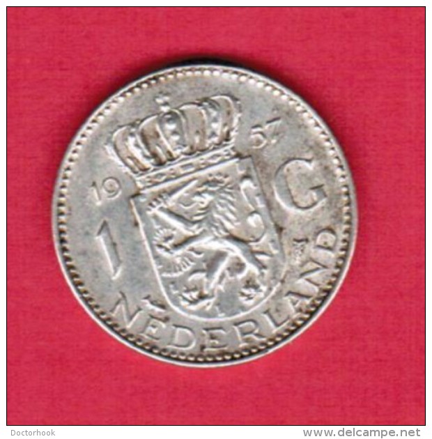 NETHERLANDS  1 GULDEN "SILVER" 1957 (KM # 184) - Monnaies D'or Et D'argent