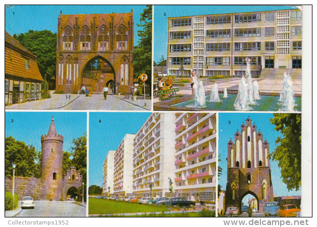 47128- NEUBRANDENBURG- STARGARDER GATE, SCHOOL, TOWER, LENIN STREET, THE NEW GATE, CAR - Neubrandenburg