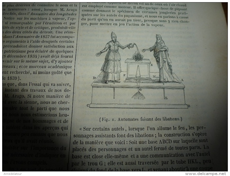 1847 MP :Les Automates à Vapeur (architonnerre D'Archimède Et éolipyle Dessiné Par Léonard De Vinci; Etc - 1800 - 1849