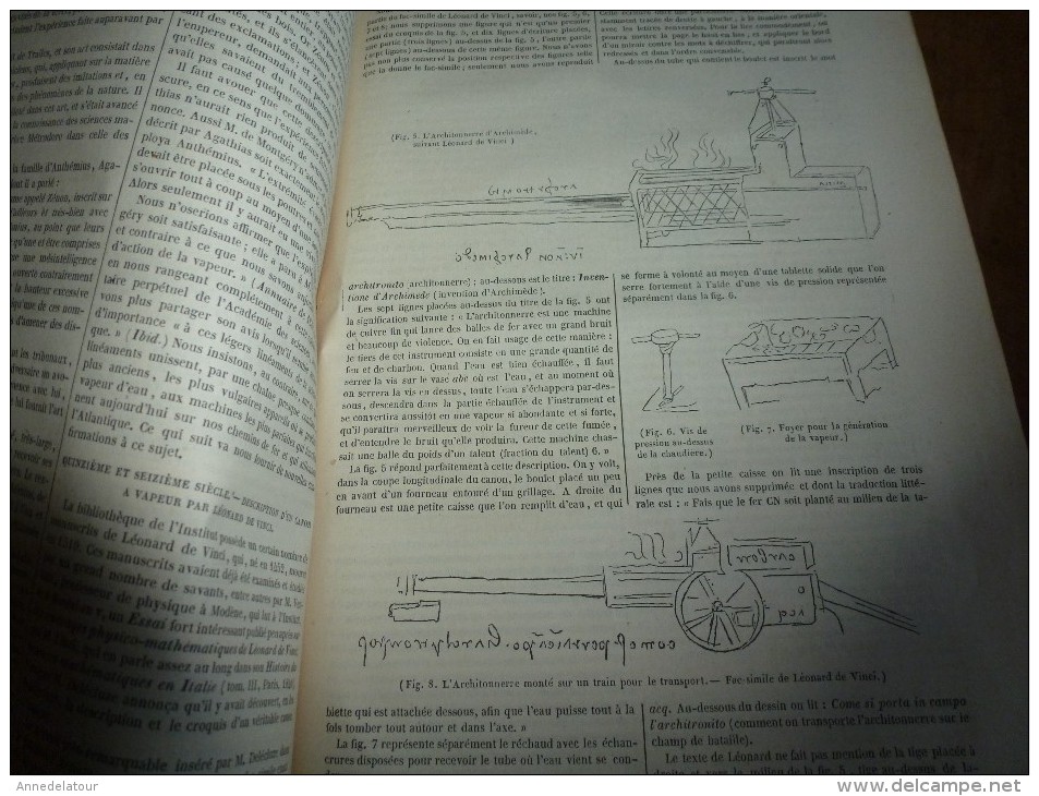 1847 MP :Les Automates à Vapeur (architonnerre D'Archimède Et éolipyle Dessiné Par Léonard De Vinci; Etc - 1800 - 1849