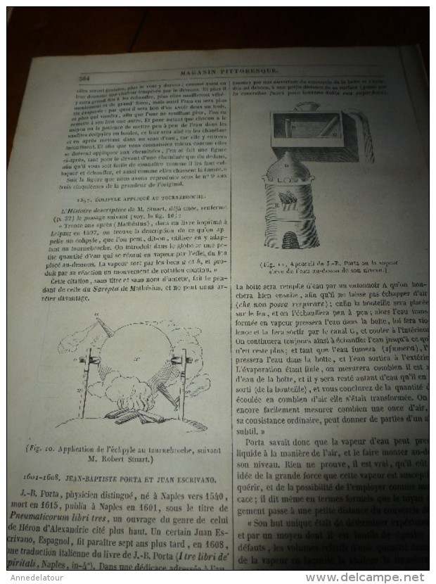 1847 MP :Les Automates à Vapeur (architonnerre D'Archimède Et éolipyle Dessiné Par Léonard De Vinci; Etc - 1800 - 1849