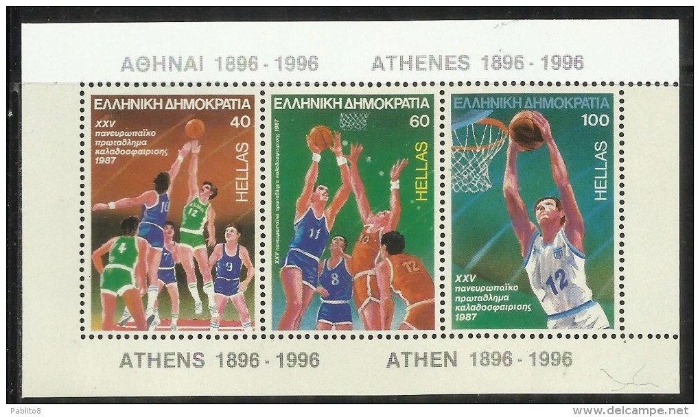 GREECE GRECIA HELLAS 1987 SPORT BASKETBALL EUROPA CHAMPIONSHIP CAMPIONATI BASKET BLOCK SHEET BLOCCO FOGLIETTO MNH - Blocks & Sheetlets