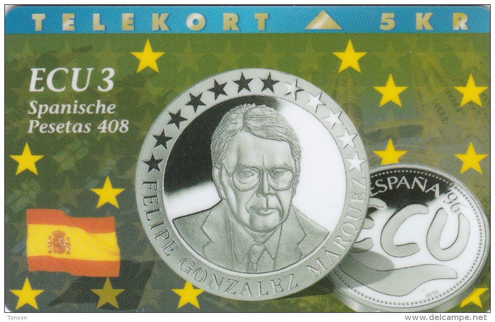 Denmark, P 053B, Ecu - Spain, Coins, Flag, Mint Only 700 Issued, 2 Scans. - Denmark