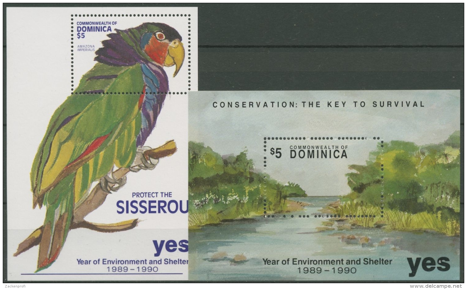 Dominica 1991 Umweltschutz: Strand, Papagei Block 196/97 Postfrisch (C71380) - Dominica (1978-...)