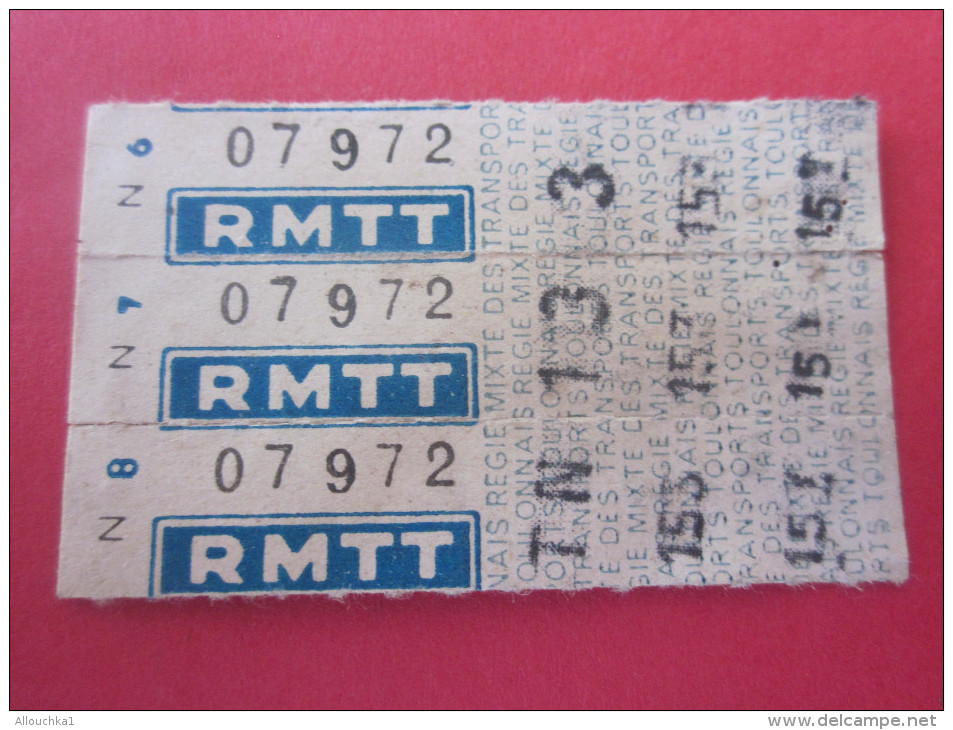 TOULON REGIE MIXTE DES TRANSPORTS TOULONNAIS TITRE DE TRANSPORT 3 BILLET TICKET AUTOBUS TROLLEY-BUS - Europe