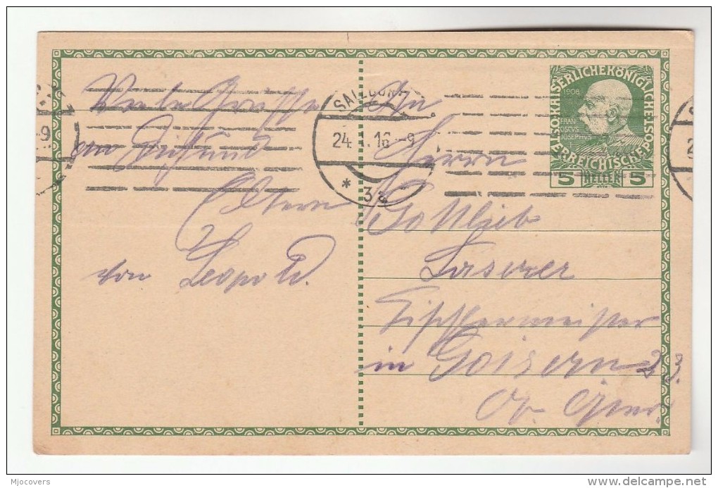 1916 Salzburg AUSTRIA  Postal STATIONERY CARD Stamps Cover - Other & Unclassified
