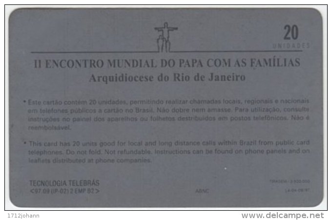 BRASIL B-544 Magnetic Telebras - Pope John Paul II. - Used - Brasilien