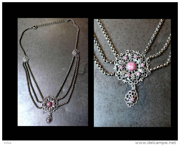 Collier Fantaisie Autriche Années 80/ Vintage Metal And Glass Neckace From Austria 80's - Colliers/Chaînes