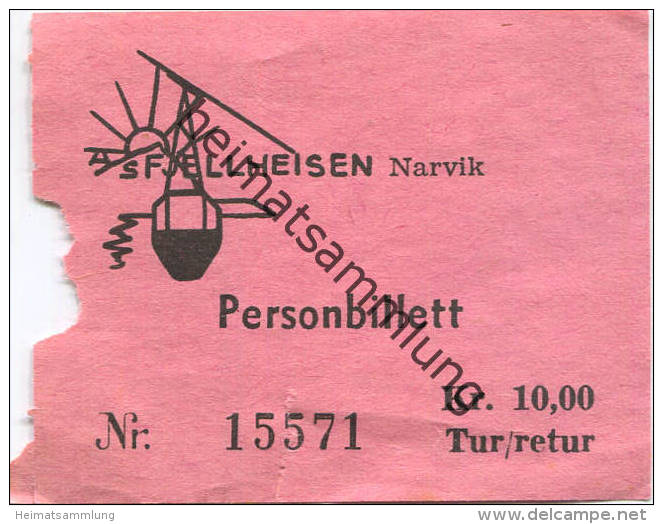 Narvik A/S Fjellheisen - Luftseilbahn - Personbillett - Fahrschein Kr. 10,00 - Europa