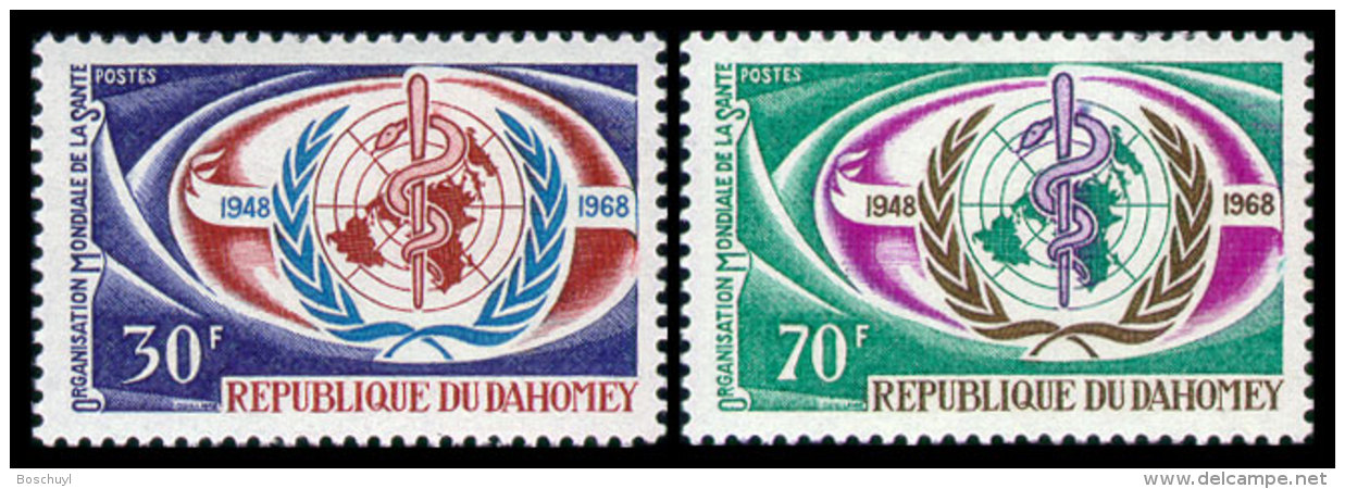 Dahomey, 1968, World Health Organization, WHO, OMS, 20th Anniversary, MNH, Michel 342-343 - Benin - Dahomey (1960-...)