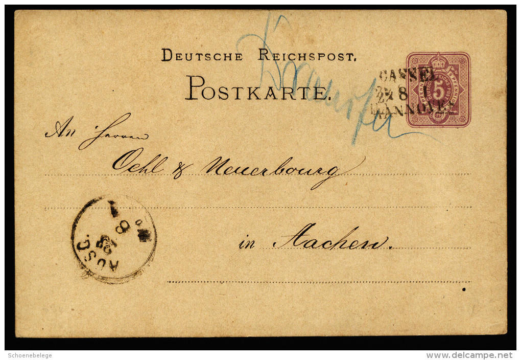 A4123) DR Karte Mit Bahnpost-Stempel CASSEL-HANNOVER Nach Aachen - Briefe U. Dokumente