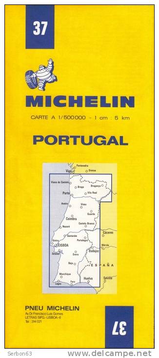 1 CARTE MICHELIN N°37 NEUVE PATINE SOLDE LIBRAIRIE MANUFACTURE FRANCAISE DES PNEUMATIQUES TOURISME FRANCE 1974 PORTUGAL - Cartes/Atlas