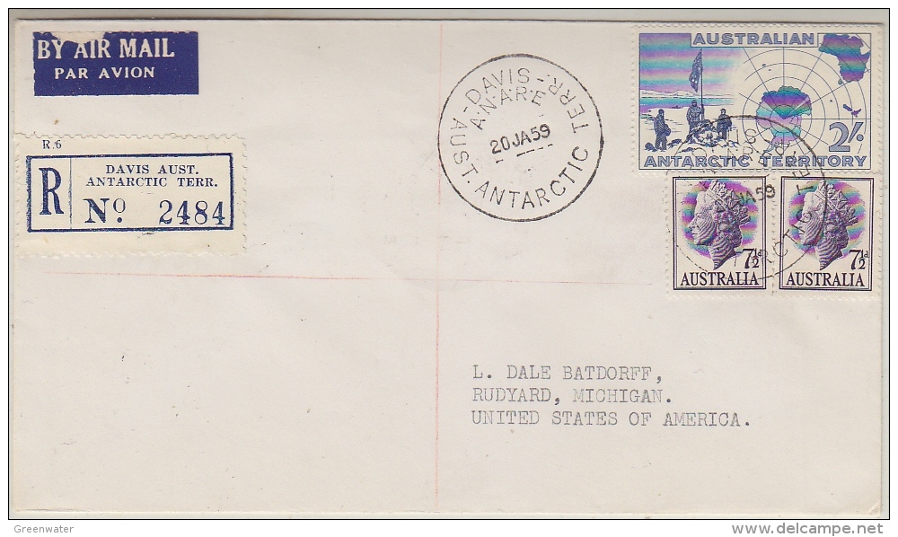 AAT 1959 Davis Antarctic Map 1v On Registred FDC  To The USA Ca 20 Ja 59 (31773) - FDC