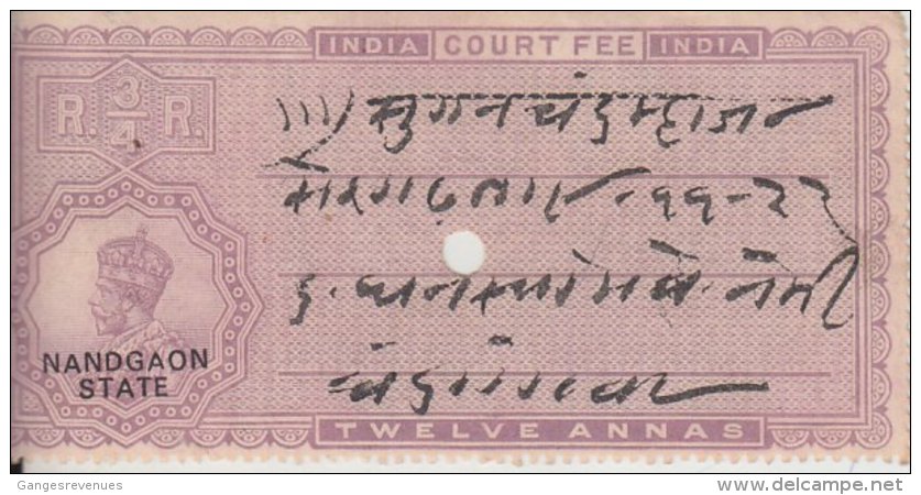 NANDGAON State  KG V  12A  O/p  Court Fee  # 92412  Inde Indien  India Fiscaux Fiscal Revenue - Nandgame