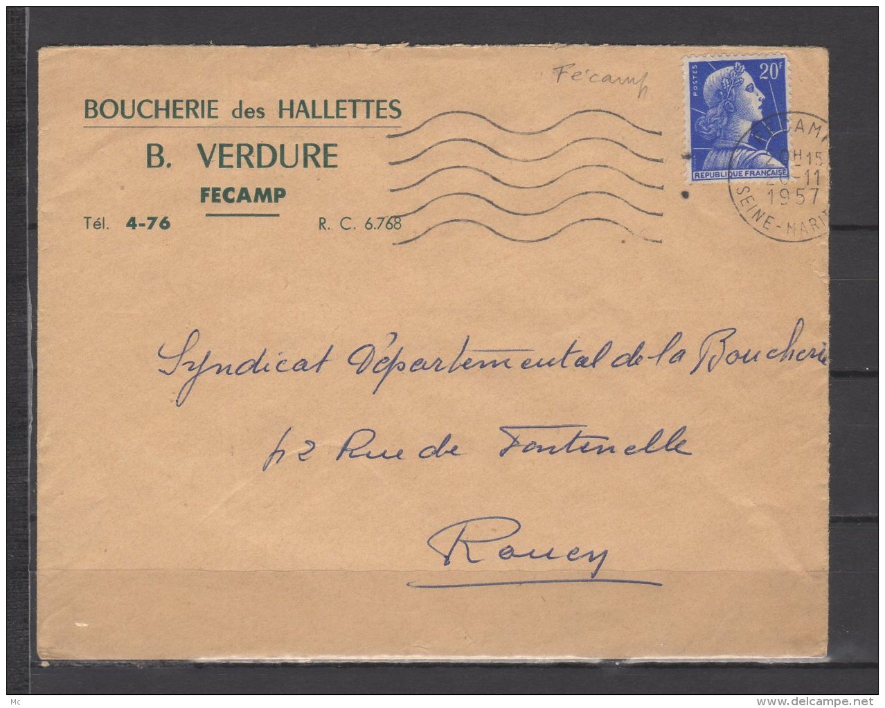 76 - Fecamp - B. Verdure - Boucherie Des Hallettes - 1957 - 1921-1960: Periodo Moderno