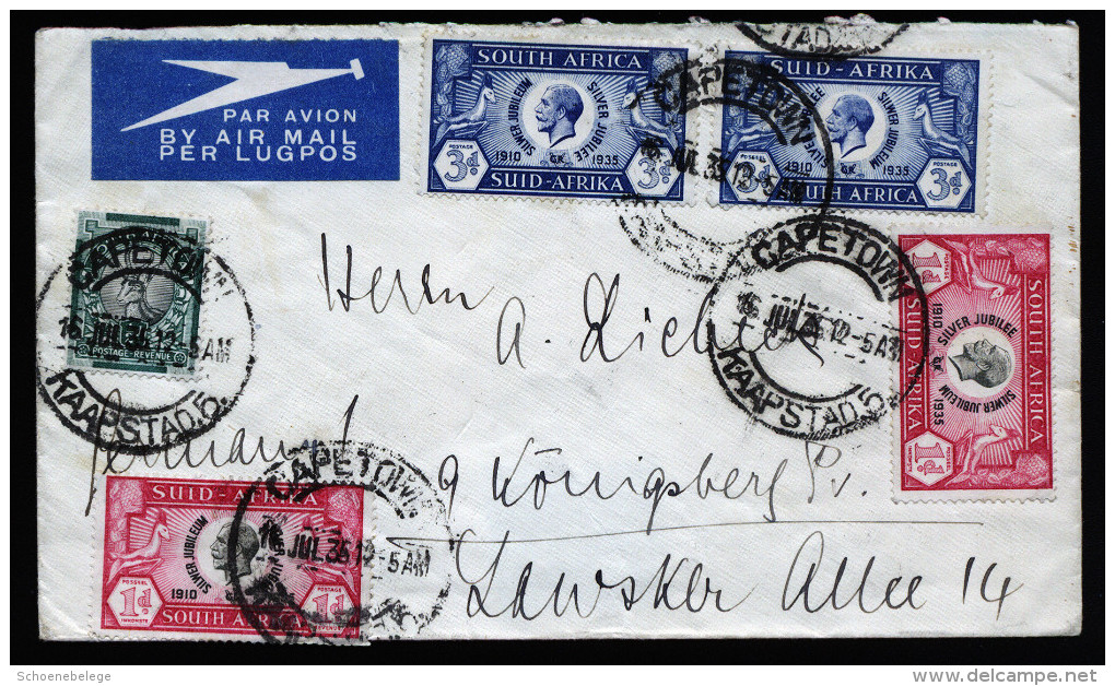 A4126) UK South Africa Cover From Capetown 07/16/35 To Königsberg / Germany - Storia Postale