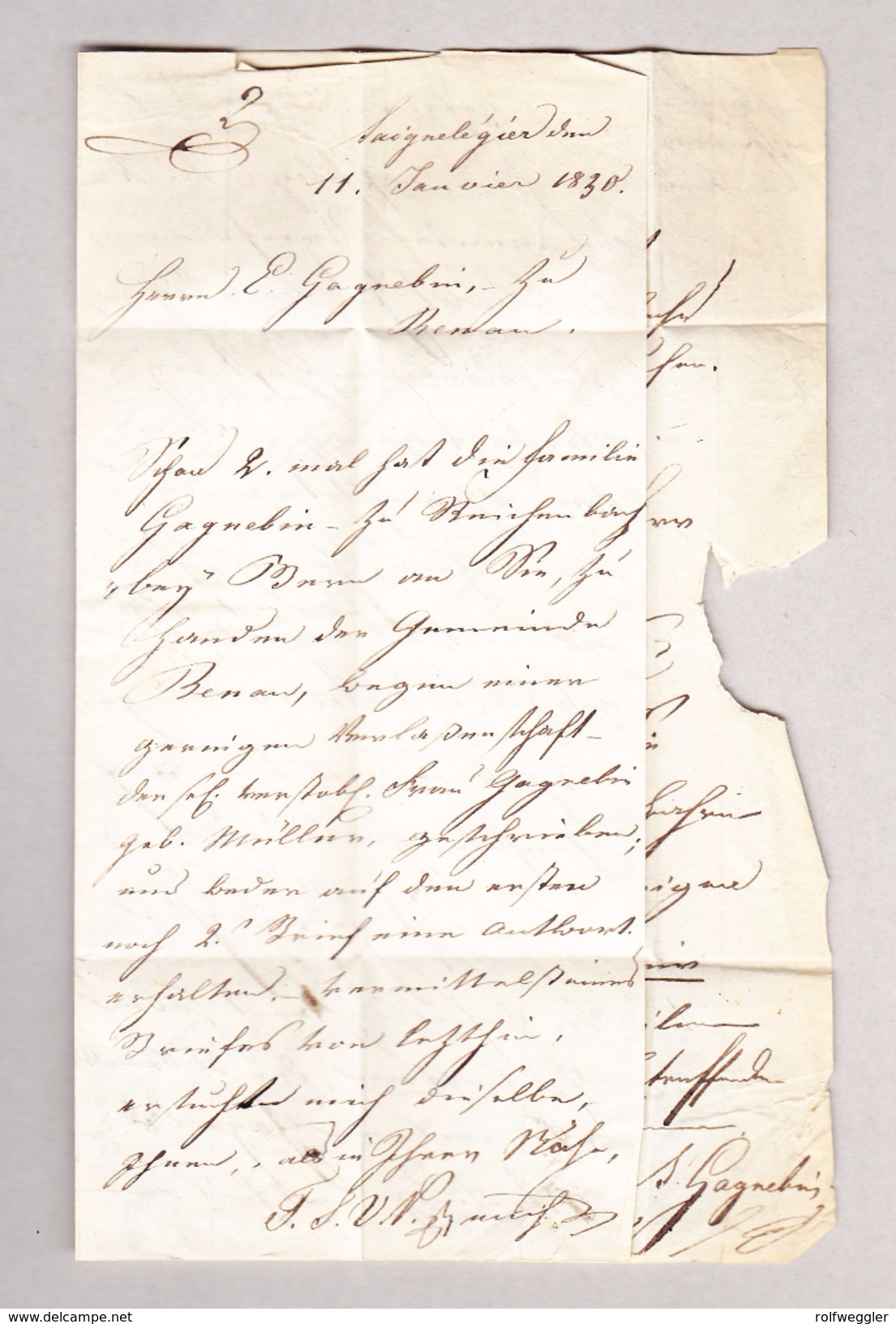 Heimat Schweiz JU DELEMONT Langstempel 11.1.1830 Brief Nach Renan - ...-1845 Préphilatélie