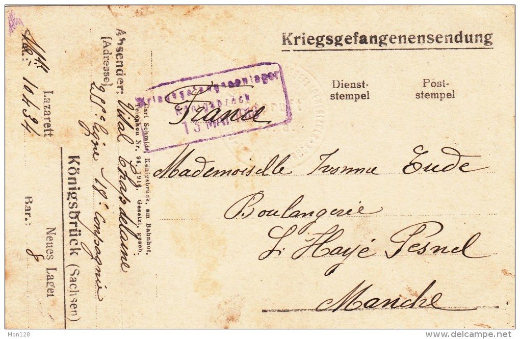 KÖNIGSBRÜCK / KOENIGSBRUECK - CARTE PHOTO TERRE CUITE DE MATINO LUIGGI 1918- Tampon - Königsbrück