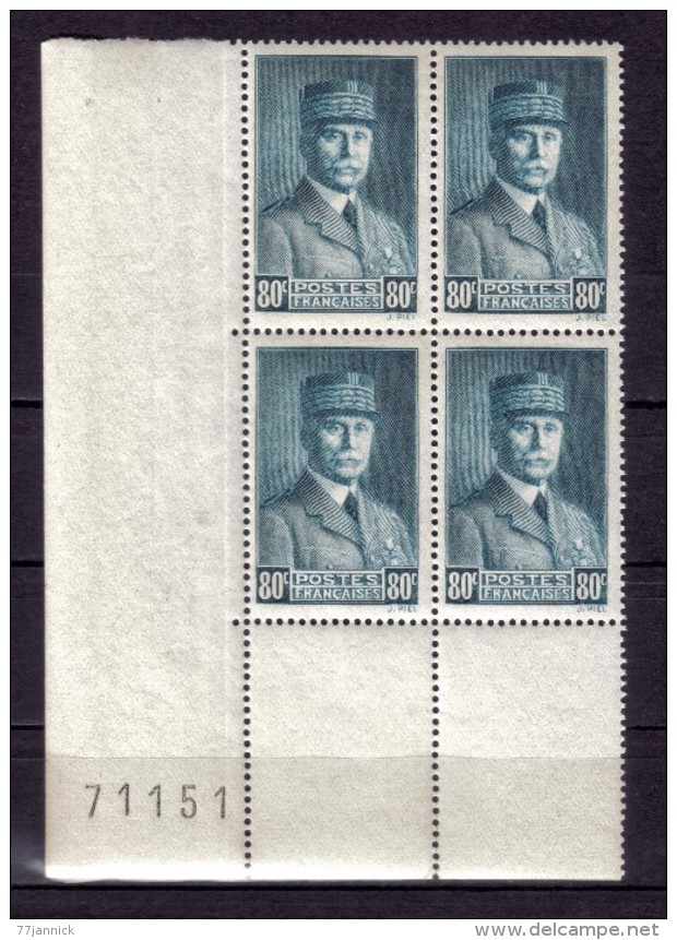 BLOC DE QUATRE  N° 471 ( Numéroté 71151) NEUF** - 1941-42 Pétain