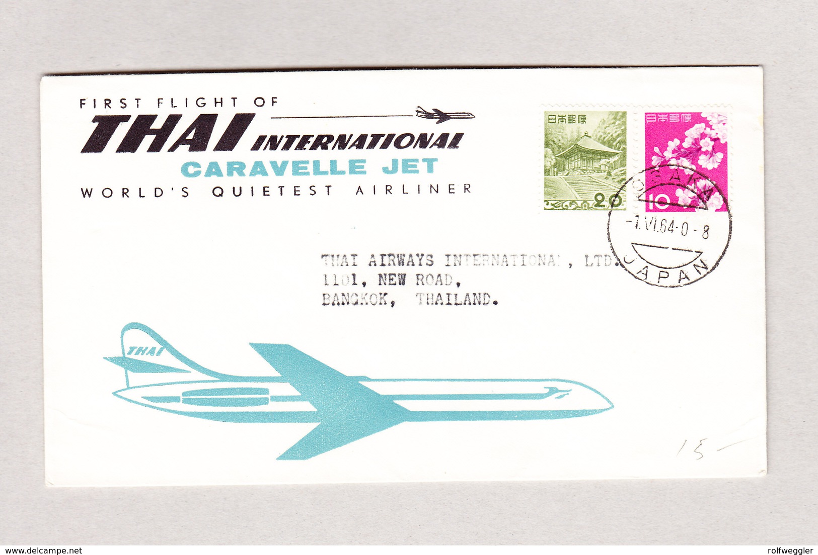 JAPAN  OSAKA 1.6.1964 Erstflug THAI INTERNATIONAL CARAVELLE JET Nach Bangkok Thailand - Poste Aérienne