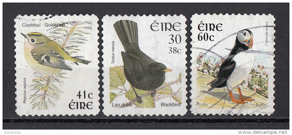 Irlanda 1997... Birds Uccelli Goldrest Blackbird Puffin Regolo Merlo Fratercula Ireland Eire Used - Usati