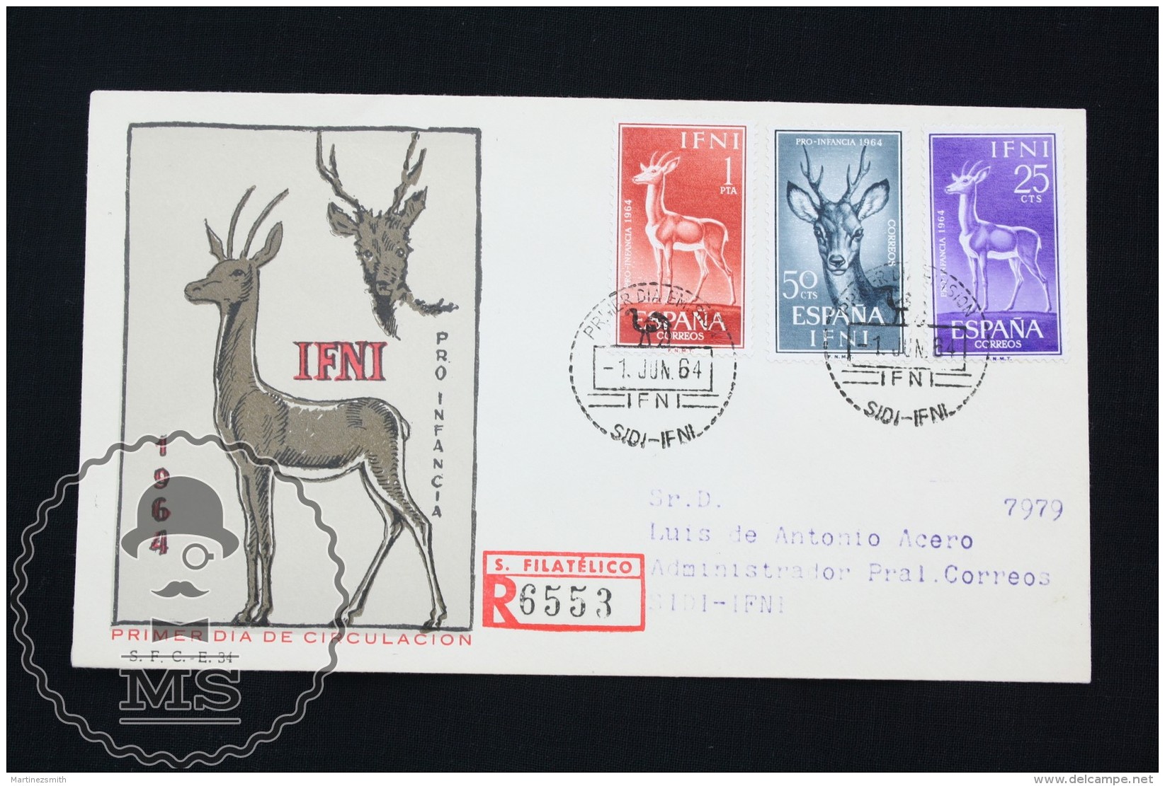 FDC Cover - Spanish Colonies: IFNI  -  Fauna/ Gazelle Topic - Edifil 203/205 - Year 1964 - Ifni