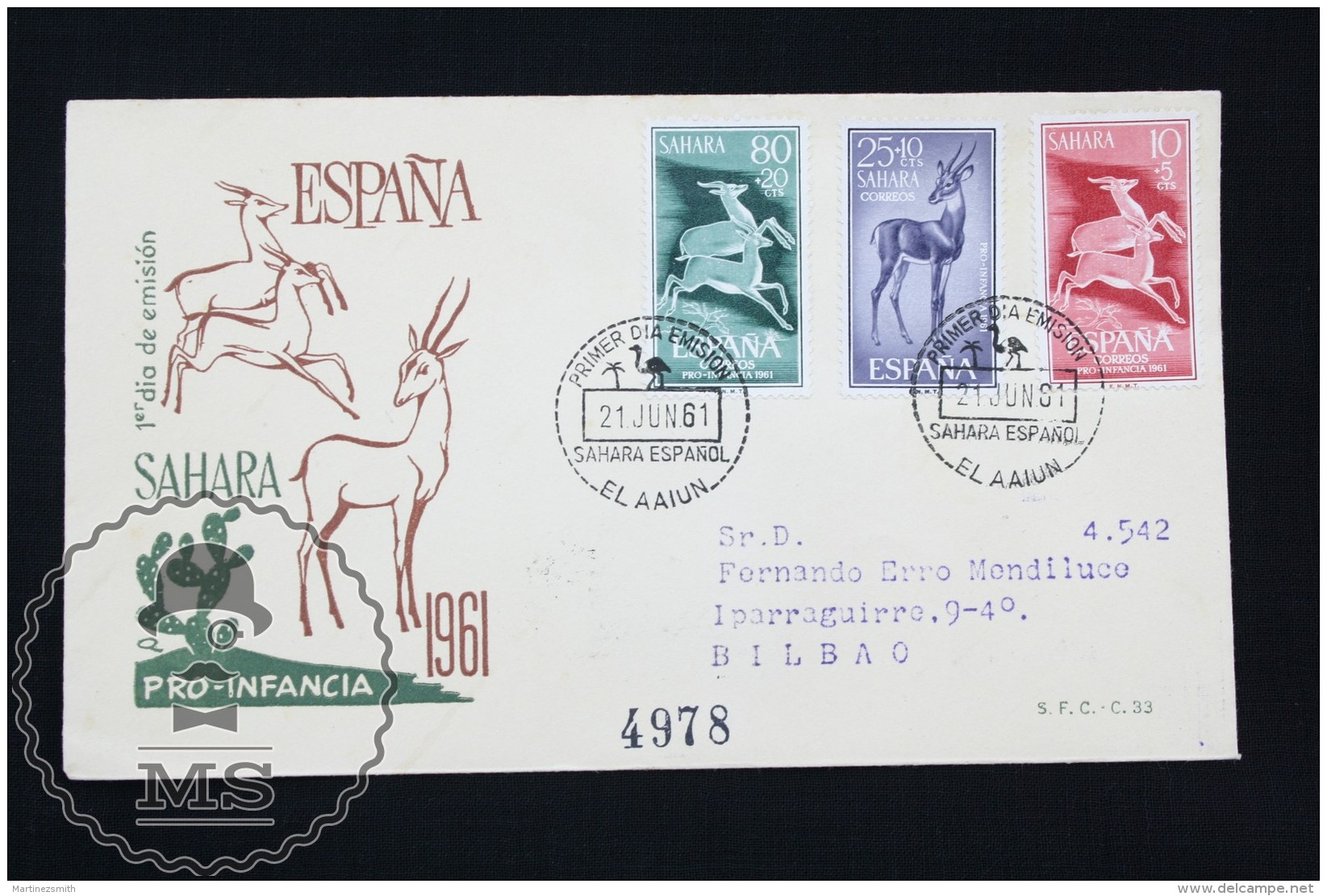 FDC Cover - Spanish Sahara - Fauna Topic/ Gazelle - Edifil 190/192 - Year 1961 - Sahara Español